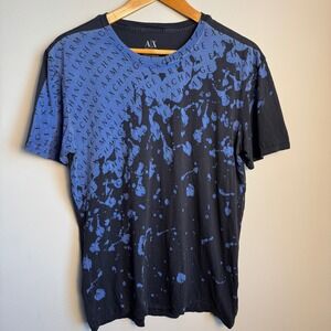 Armani Exchange AX Graphic Print T-Shirt Black Blue Men's Size Large Streetwear